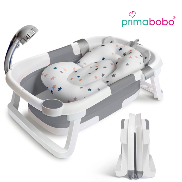 Wanienka składana dla dziecka COMPACT z poduszką, wanna silikonowa, szara