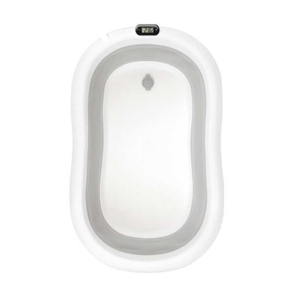 Wanienka składana dla dziecka PREMIUM ze stojakiem, fotelikiem i odpływem, szara