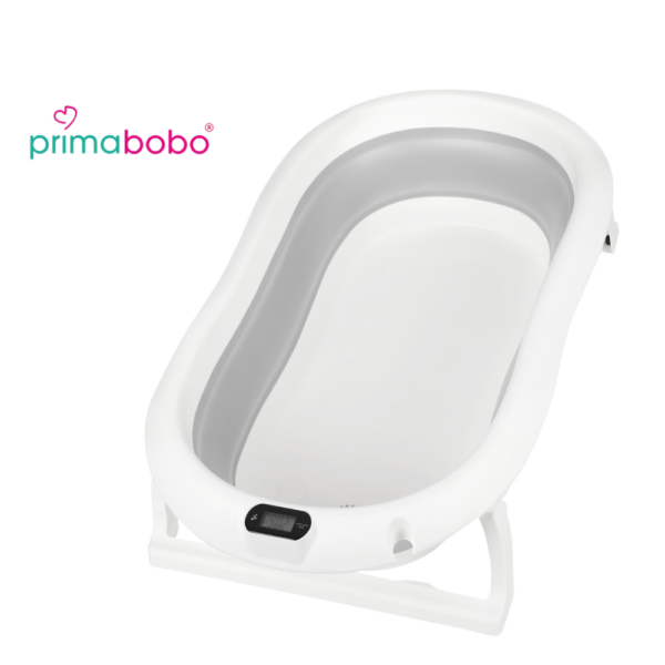 Wanienka składana dla dziecka PREMIUM z termometrem i poduszką, wanna silikonowa, szara