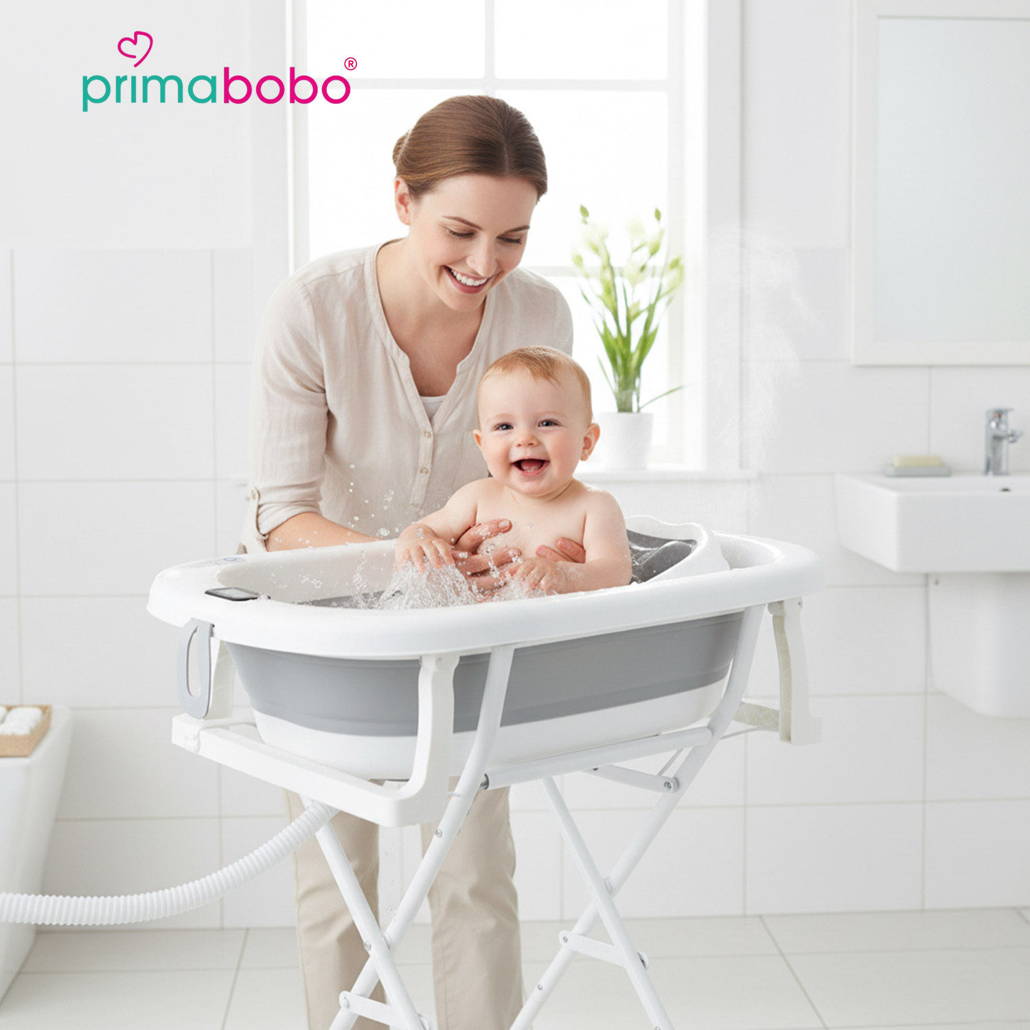 Wanienka składana ze stojakiem Primabobo milo szara dla dziecka
