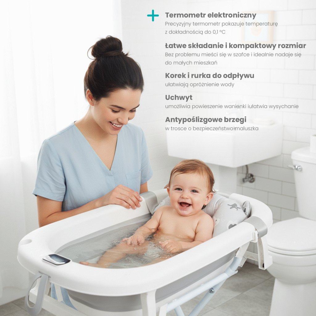 Wanienka składana milo ze stojakiem szara z termometrem odpływ