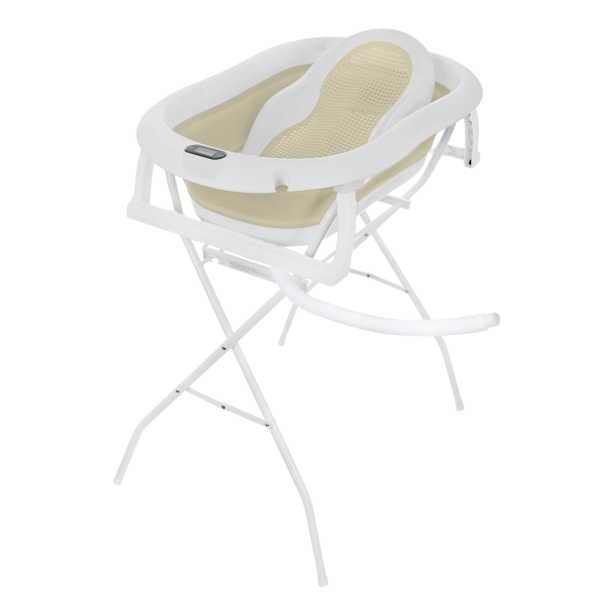 Wanienka składana dla dziecka PREMIUM ze stojakiem, fotelikiem i odpływem, beżowa