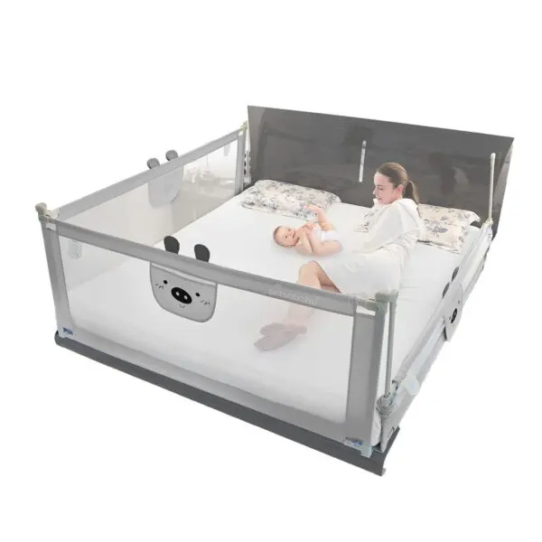 Barierki do łóżka MIŚ 200×140 cm, zestaw 3 szt barierek, szara