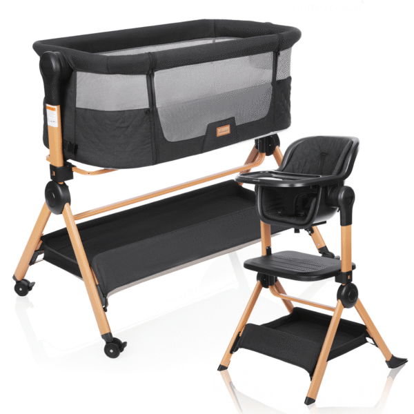 Łóżeczko dostawne VERA 3w1- krzesełko do karmienia, Popielata Czerń