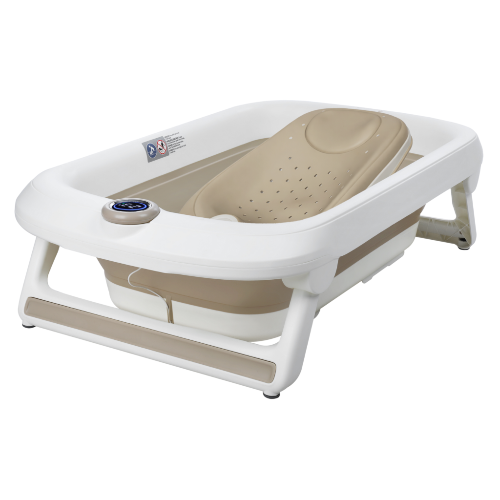 wanienka składana LUX beżowa ze stojakiem i fotelikiem odpływ