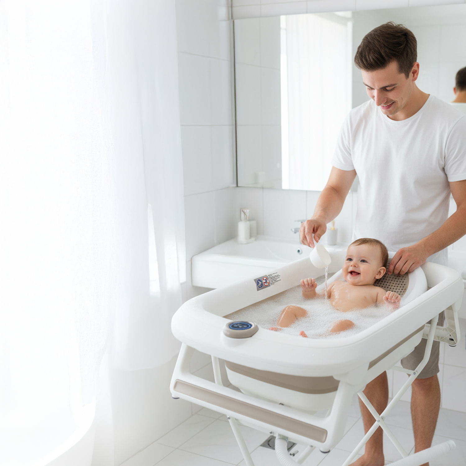 wanienka składana primabobo LUX beżowa z fotelikiem i odpływem