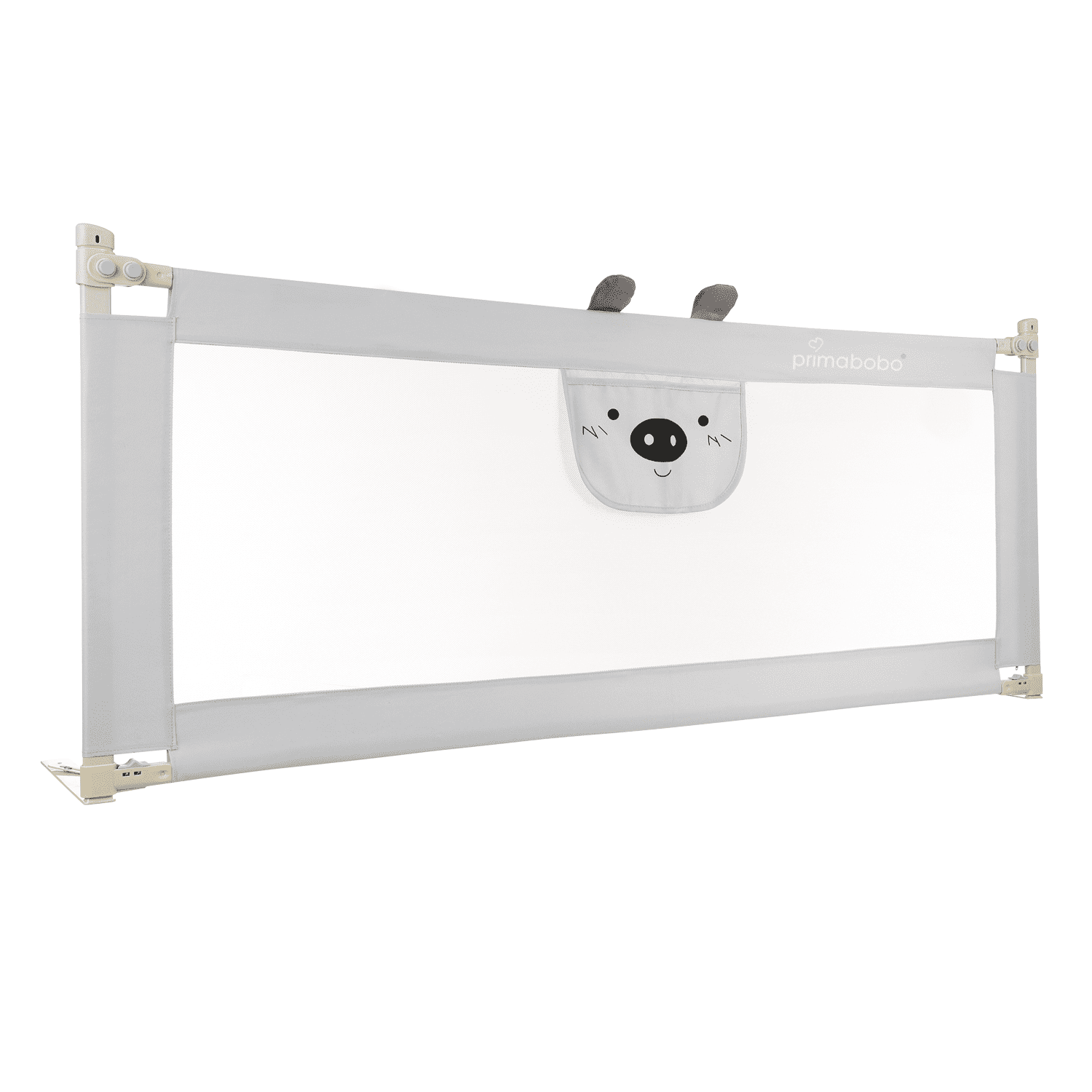 Barierka do łóżka MIŚ 200 Primabobo Zestaw możliwość opuszczania szara